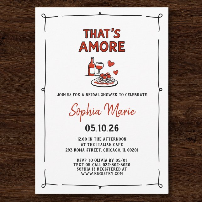 Invitación That's Amore Italian Bridal Shower Whimsical Red (Subido por el creador)