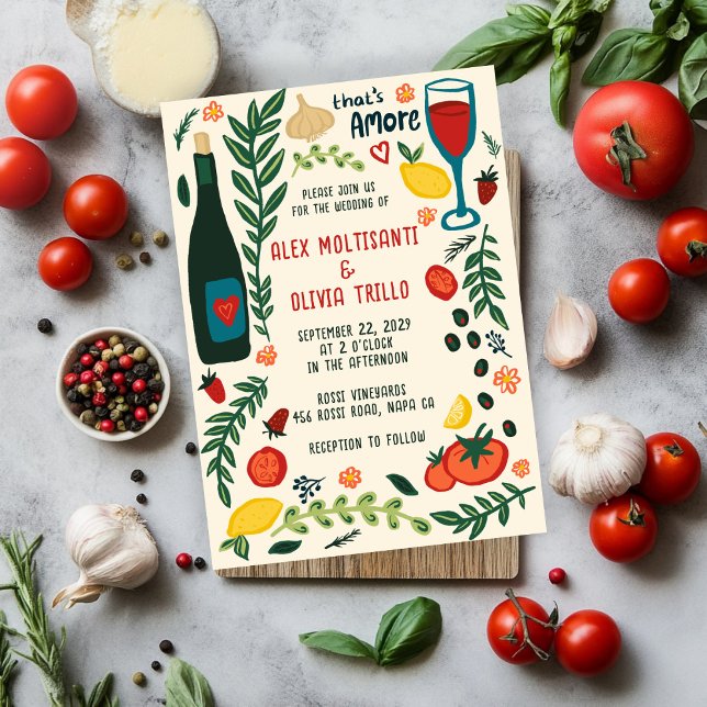 Invitación That's Amore Italian Food CUSTOM Wedding Party  (That's Amore Italian Food CUSTOM Hand-drawn Charming Wedding Party Invitation
)