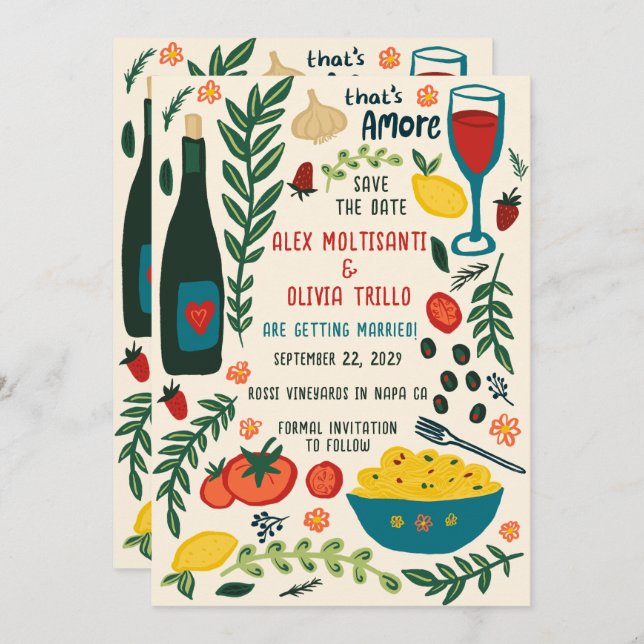Invitación That's Amore Italian Food SAVE THE DATE Custom QR  (Anverso / Reverso)