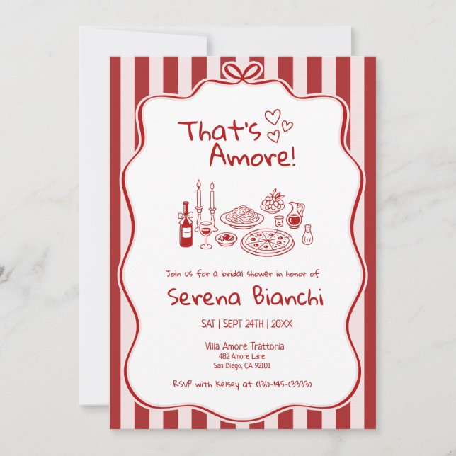 Invitación Thats Amore Italian Pizza Stripe bridal shower   (Anverso)