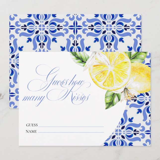 Invitación That's Amore Lemon Italiano Baldosa Azul cuántos b (Anverso / Reverso)