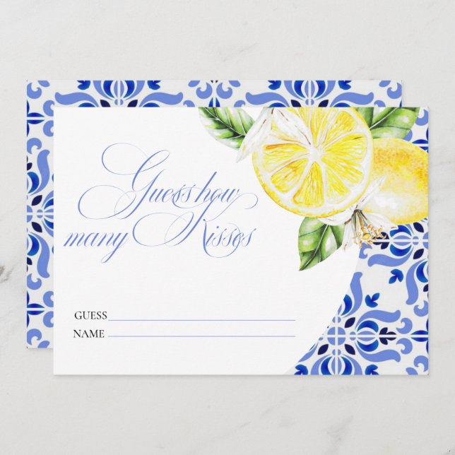Invitación That's Amore Limón Baldosa Azul Italiana cuántos b (Anverso / Reverso)