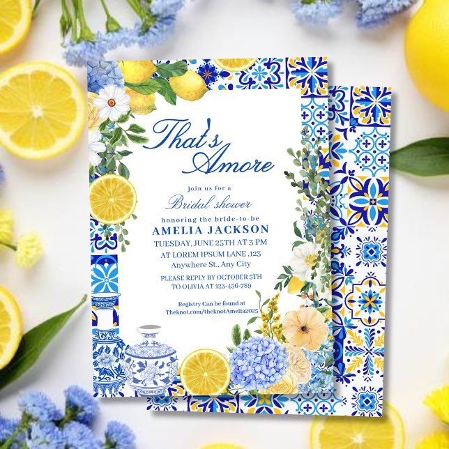 Invitación Thats amore mediterranean blue tiles bridal shower (Subido por el creador)