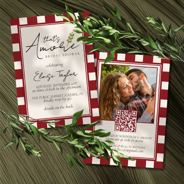 Invitación That's Amore Red Checkered Bridal Shower  (Channel a romantic vibe with this That's Amore Red Checkered Bridal Shower Invitation! )