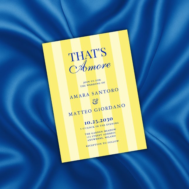 Invitación That's Amore Striped Blue & Yellow Wedding (Subido por el creador)