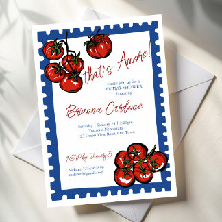 Invitación That's amore tomato blue Italian bridal shower