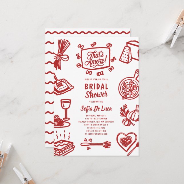 Invitación That's Amore Whimsical Pasta Bridal Shower (Anverso/Reverso In Situ)