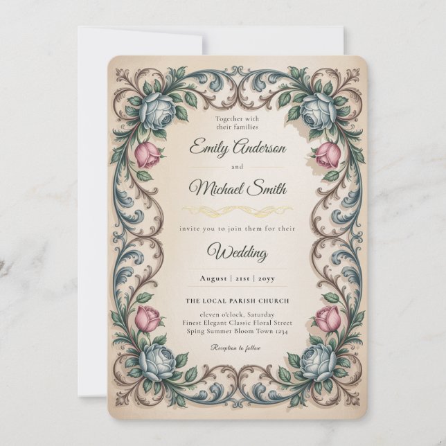 Invitación The Anne Elliot Quiet Romance Floral Wedding  (Anverso)
