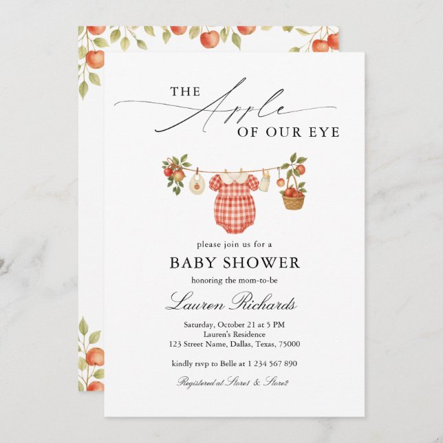 Invitación The Apple Of Our Eye Clothesline Plaid Baby Shower (Anverso / Reverso)