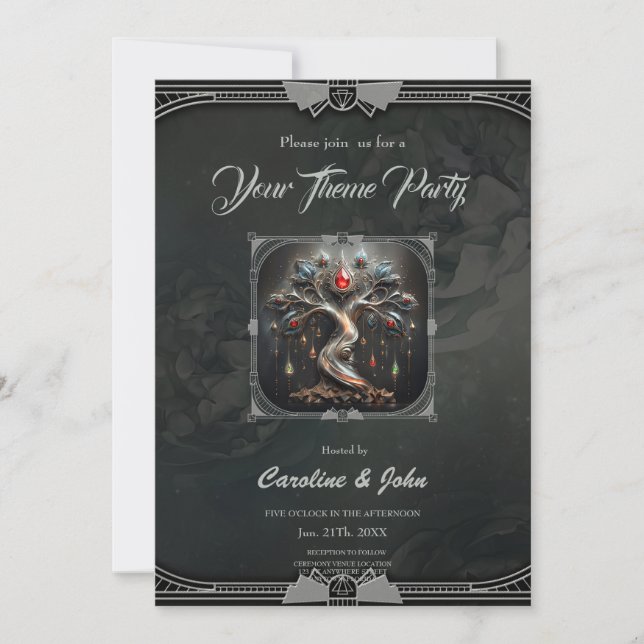 Invitación  The Art Deco Tree of Life design.  (Anverso)