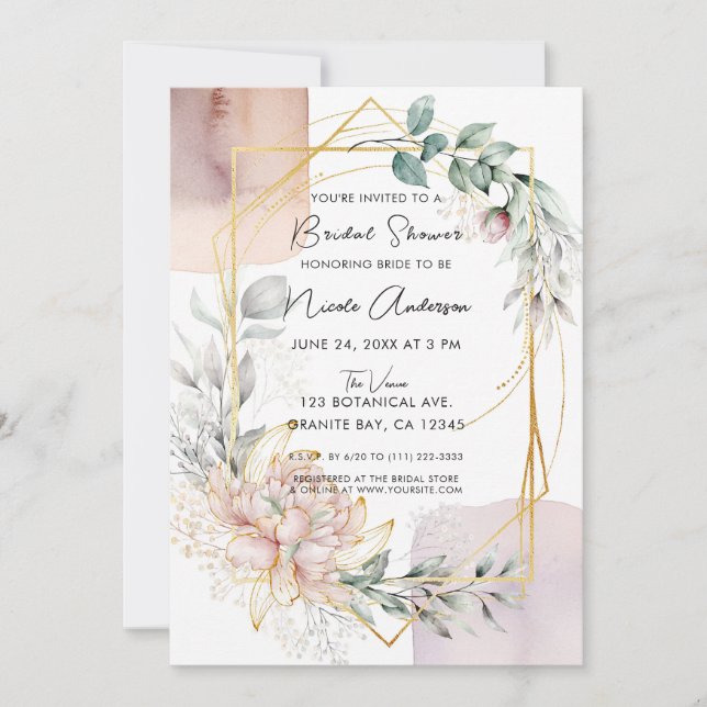 Invitación The Aureate Frame Mauve Floral Greenery Bridal  (Anverso)