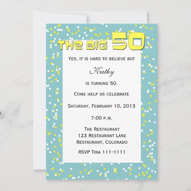 Invitación "The BIG 50" 50th Birthday Invitation — Confetti (Anverso)
