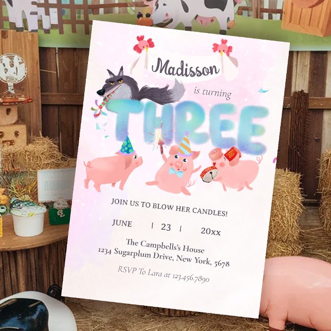 Invitación the big bad wolf and three little pigs (Subido por el creador)