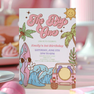 Invitación The Big One Beach Surf Retro Primer Fiesta de cump