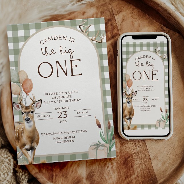 Invitación The Big One Deer Birthday Invitation Boys First  (Subido por el creador)