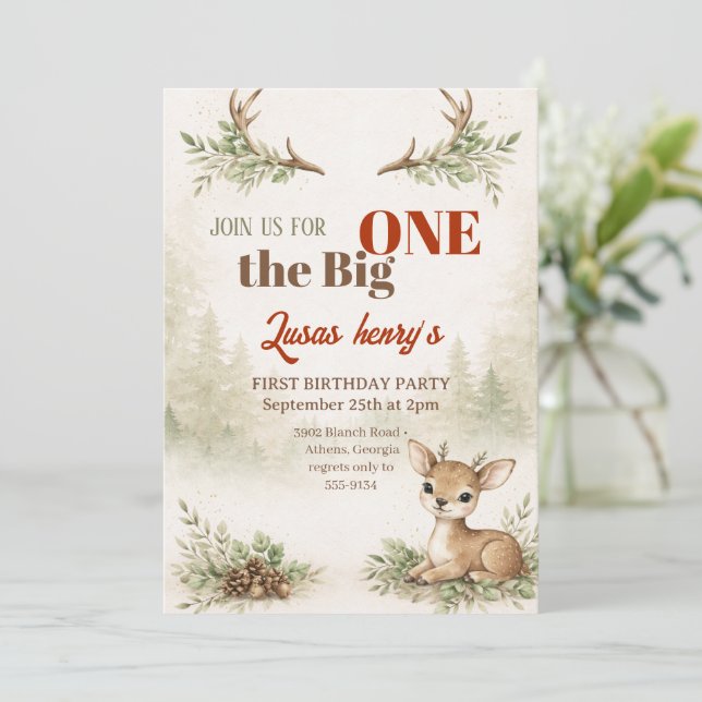 Invitación The Big ONE Deer First Hunting 1st Birthday  (Anverso de pie)