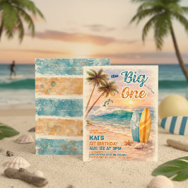 Invitación The Big One Retro Surf Beach Birthday 