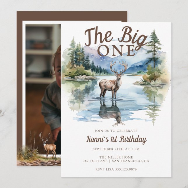 Invitación The Big One | Rustic Birthday Birthday (Anverso / Reverso)