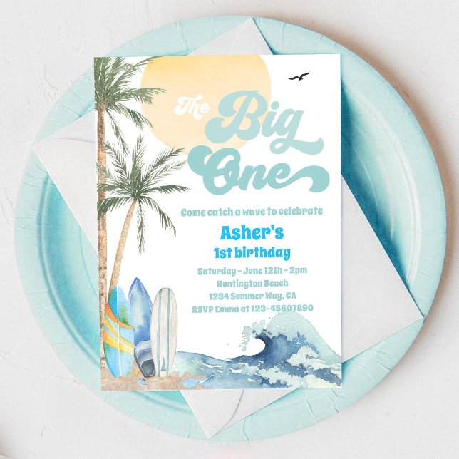 Invitación The Big One Surfing Beach Party 1st Birthday (Subido por el creador)
