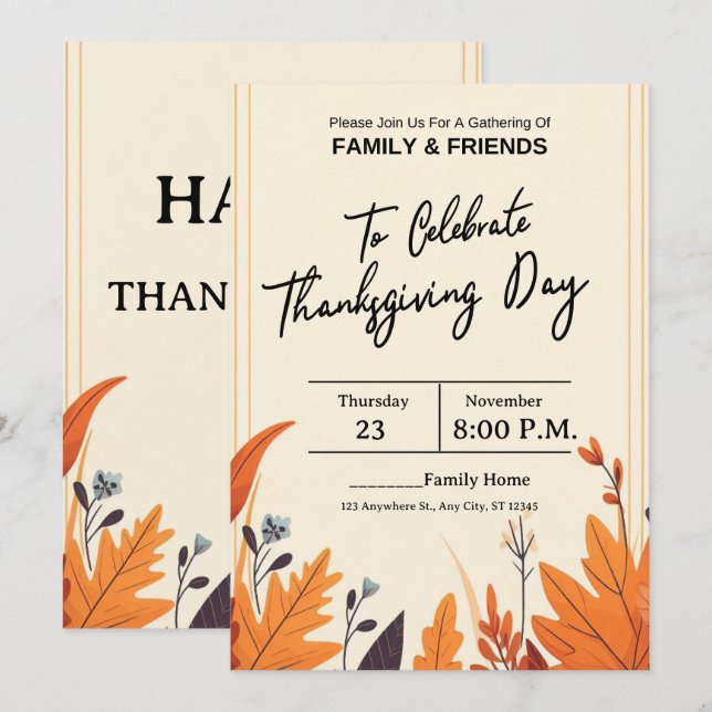 INVITACIÓN THE COLORFUL AUTUMN SEASON AND THANKSGIVING (Anverso / Reverso)