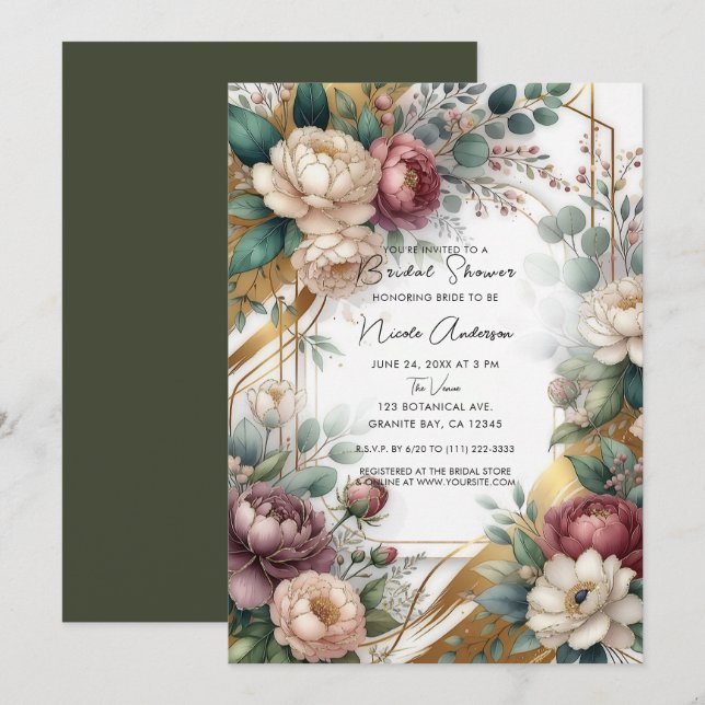 Invitación The Gilded Secret Garden Floral Glam Bridal Shower (Anverso / Reverso)