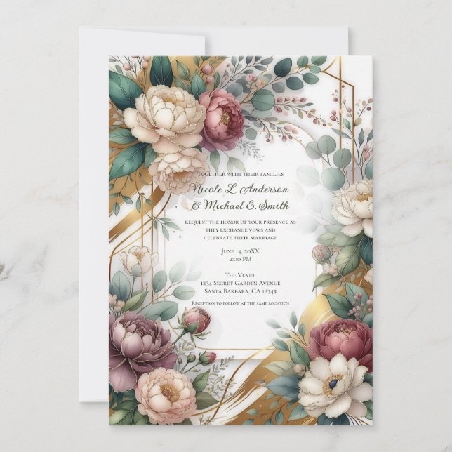 Invitación The Gilded Secret Garden Floral Glam Wedding  (Anverso)