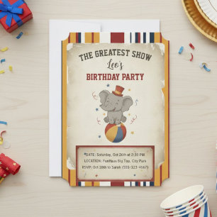 Invitación The Greatest Show   1st Birthday Circus Invitation