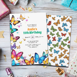 Invitación The Joy of Butterflies 11th Birthday Invitation