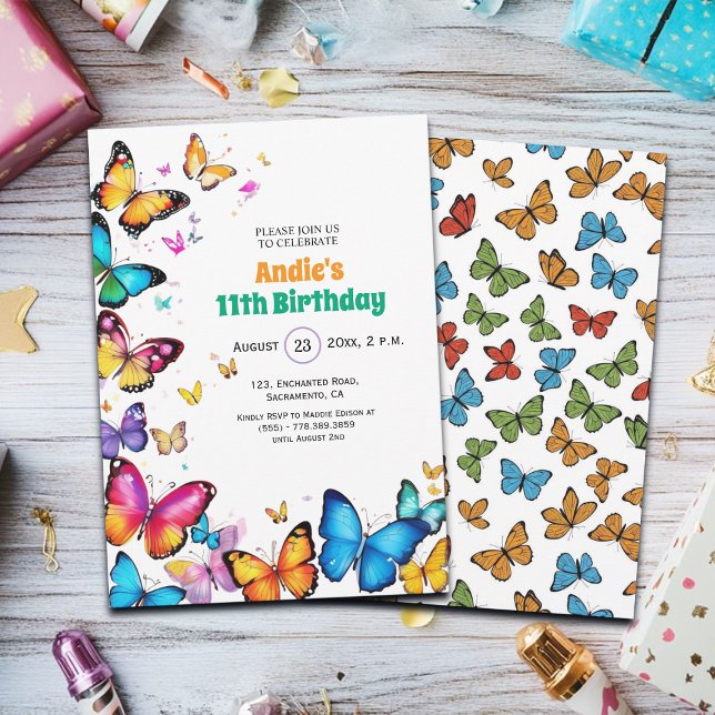 Invitación The Joy of Butterflies 11th Birthday Invitation (Subido por el creador)