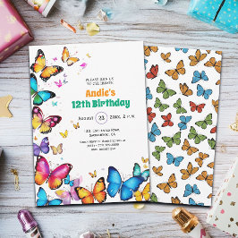 Invitación The Joy of Butterflies 12th Birthday Invitation