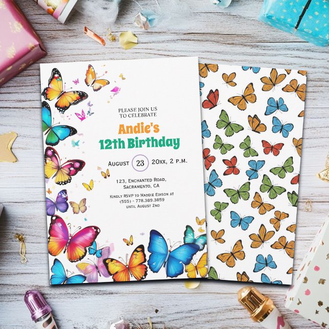 Invitación The Joy of Butterflies 12th Birthday Invitation (Subido por el creador)