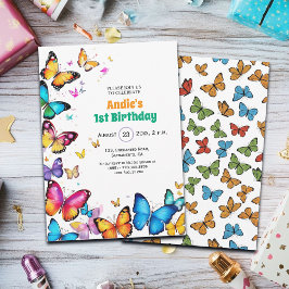Invitación The Joy of Butterflies 1st Birthday Invitation