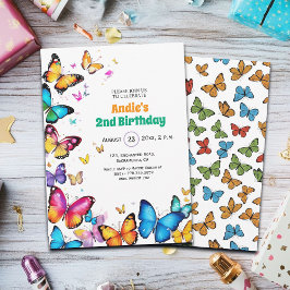 Invitación The Joy of Butterflies 2nd Birthday Invitation