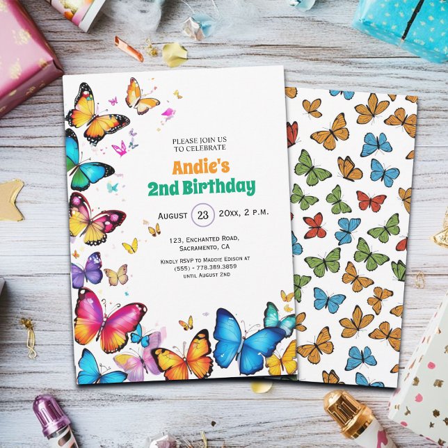 Invitación The Joy of Butterflies 2nd Birthday Invitation (Subido por el creador)