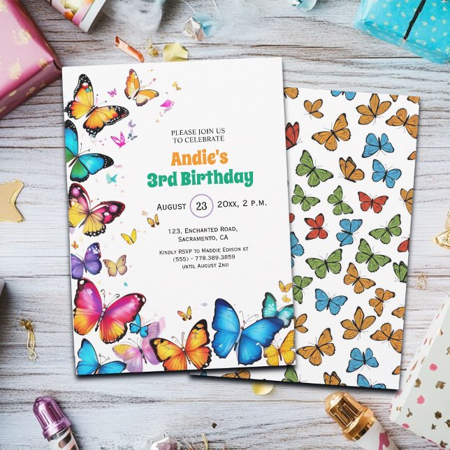 Invitación The Joy of Butterflies 3rd Birthday Invitation (Subido por el creador)