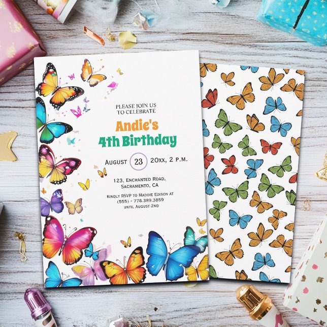 Invitación The Joy of Butterflies 4th Birthday Invitation (Subido por el creador)