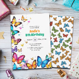 Invitación The Joy of Butterflies 5th Birthday Invitation