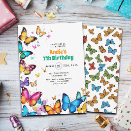 Invitación The Joy of Butterflies 7th Birthday Invitation