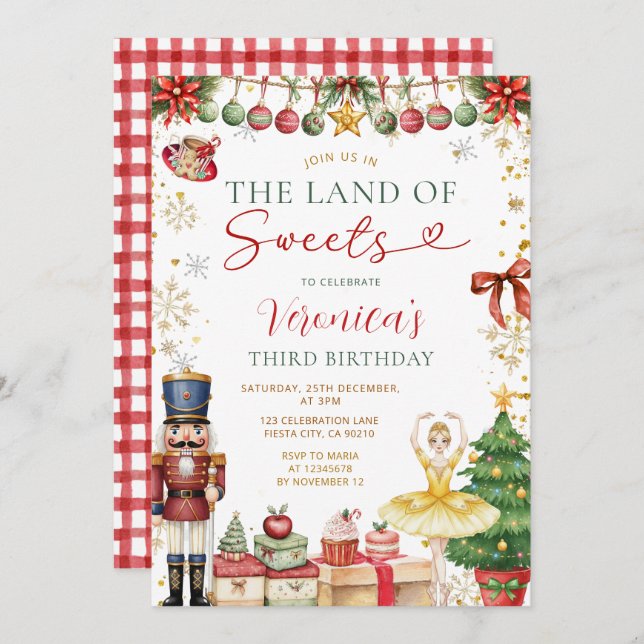 Invitación The Land Of Sweets Nutcracker Christmas Birthday (Anverso / Reverso)