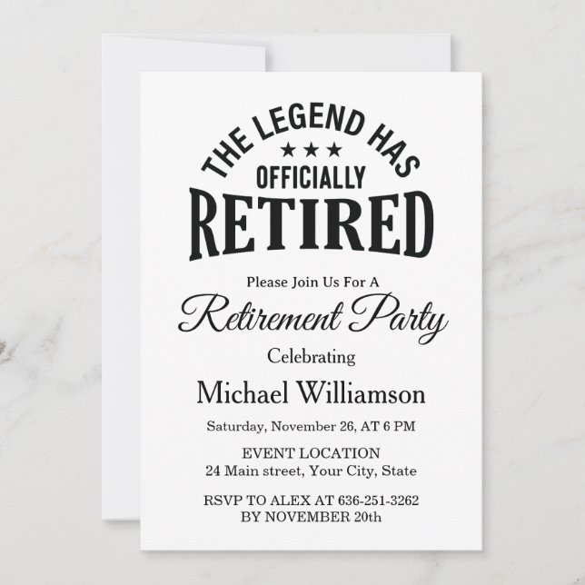 Invitación The Legend has officially retired Retirement party (Anverso)