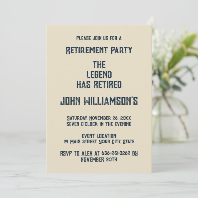 Invitación The Legend Has Retired funny retirement (Anverso de pie)