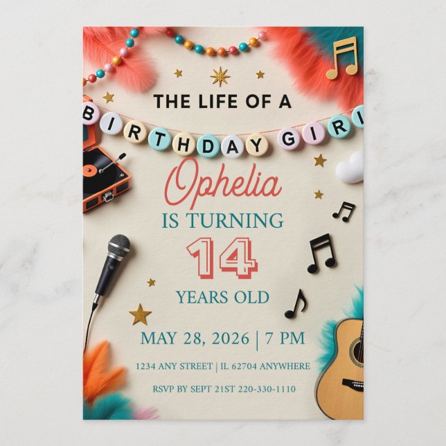 Invitación The Life of a Birthday Girl Showgirl Birthday (Anverso)