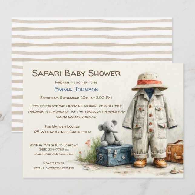 Invitación The Little Explorer | Safari Adventure Baby Shower (Anverso / Reverso)