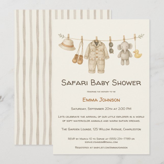 Invitación The Little Explorer | Safari Adventure Baby Shower (Anverso / Reverso)