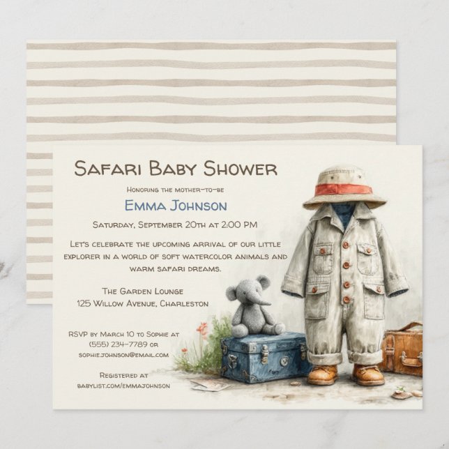 Invitación The Little Explorer | Safari Adventure Baby Shower (Anverso / Reverso)