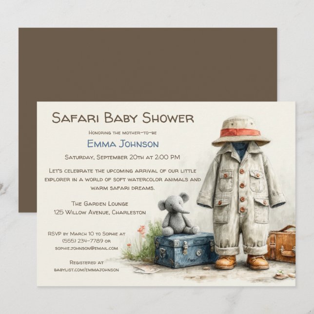 Invitación The Little Explorer | Safari Adventure Baby Shower (Anverso / Reverso)