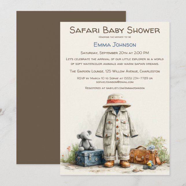 Invitación The Little Explorer | Safari Adventure Baby Shower (Anverso / Reverso)
