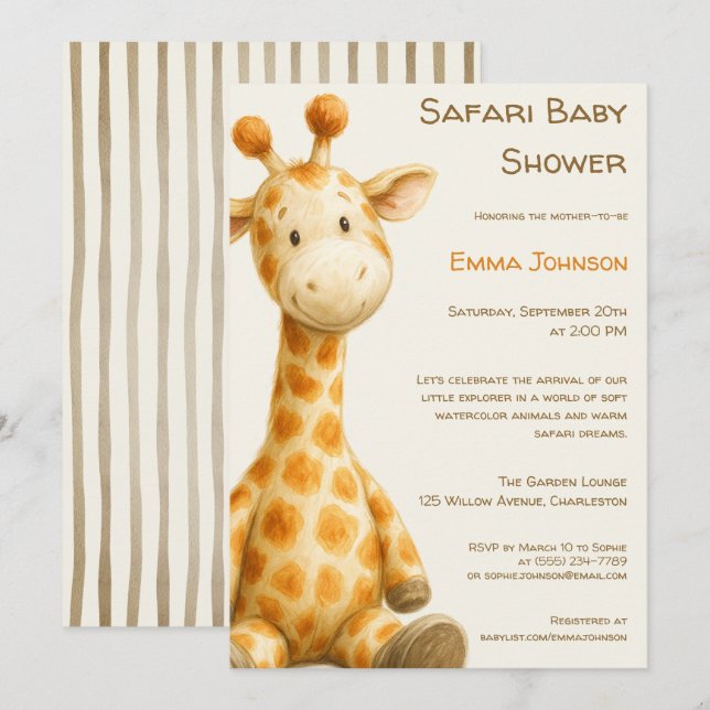 Invitación The Little Explorer | Safari Friends Baby Shower (Anverso / Reverso)