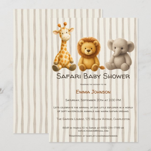 Invitación The Little Explorer | Safari Friends Baby Shower (Anverso / Reverso)
