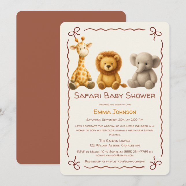 Invitación The Little Explorer | Safari Friends Baby Shower (Anverso / Reverso)